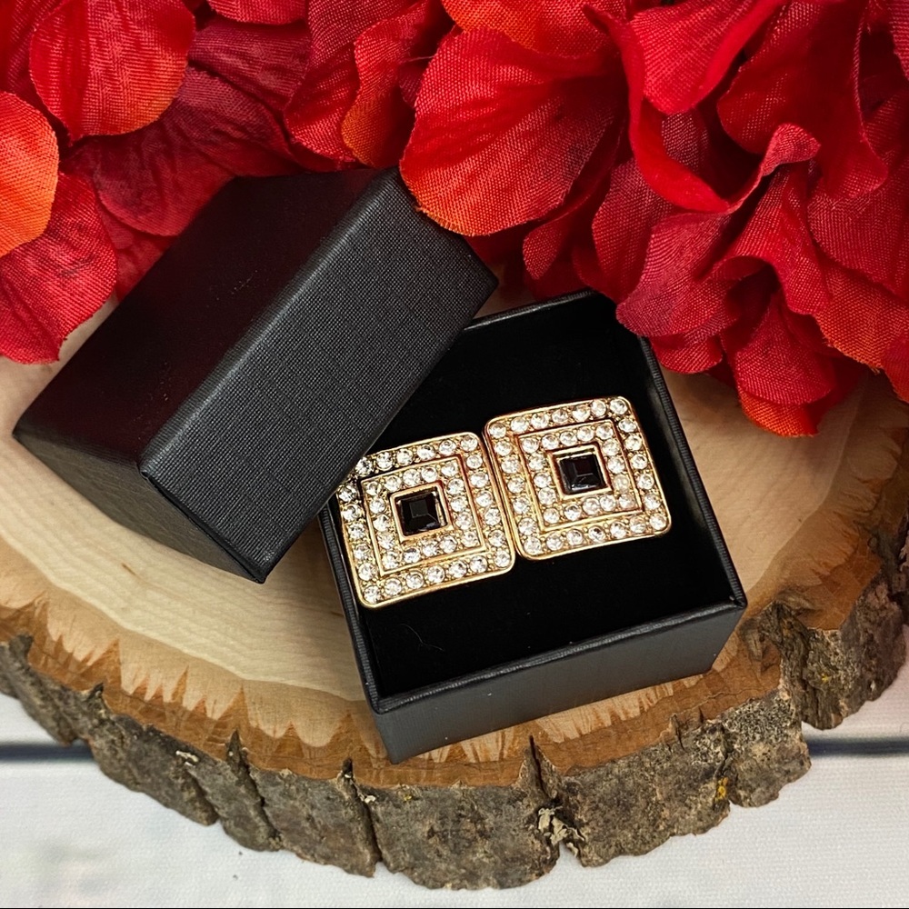 Square Cufflinks with Black & Silver Crystals - Picture 15 of 16
